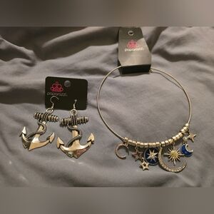 Paparazzi Silver Anchor Earrings & Celestial Choker w/ 2" Extension.